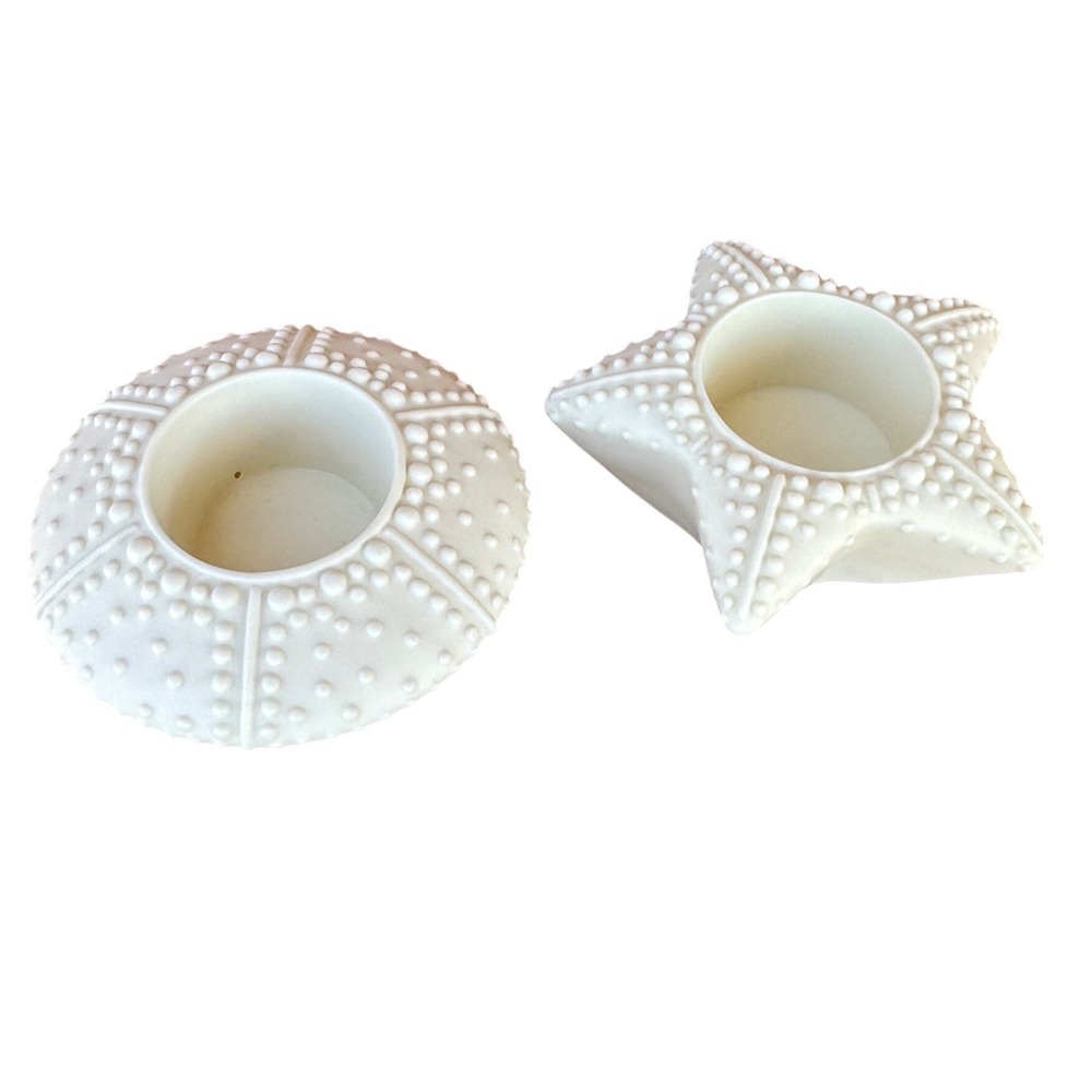 PartyLite White Matte Ceramic Sea Urchin and Starfish Tea Light Holders Set of 2
